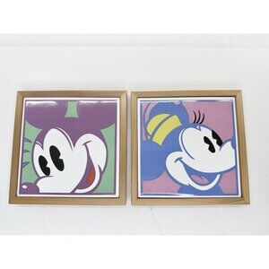 Vintage Disney Pop Art Framed Tiles Mickey And Minnie Mouse Japan Lot of 2